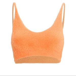 For Love & Lemons Kristen Cropped Tank in Orange Faux Mohair Fuzzy Size M
